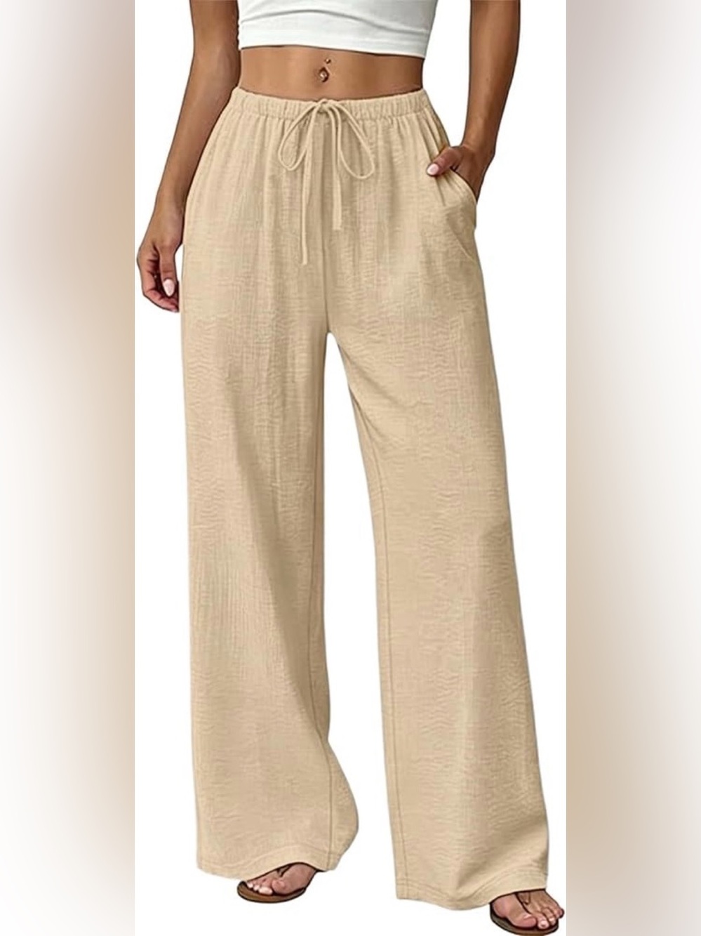 CHANGE Lingerie Seersucker Lightweight Textured Flowy Pants Cream